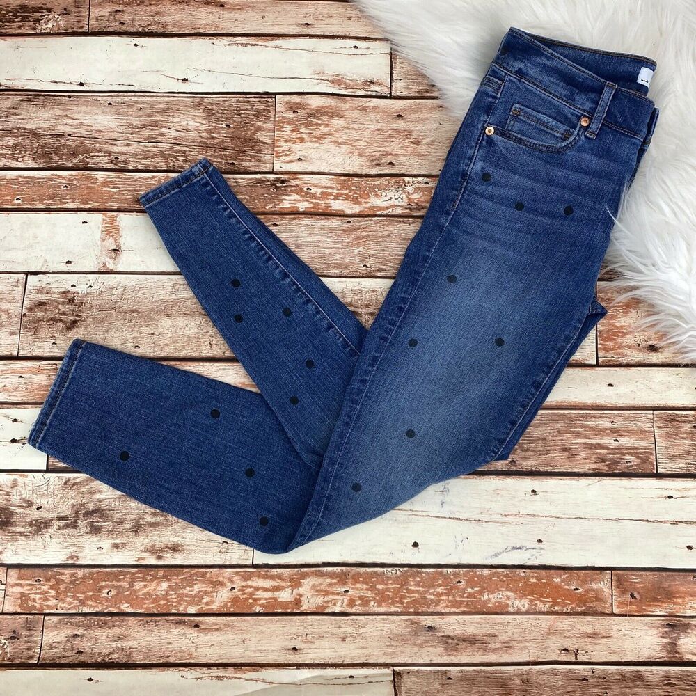 Ann Taylor LOFT Women's Polka Dot Modern Skinny Jeans Size 0/25 Mid Rise Zip Fly